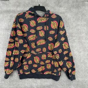 Santa Cruz Skateboards Mens Black‎ All Over Print Logo Hoodie Sweatshirt Medium